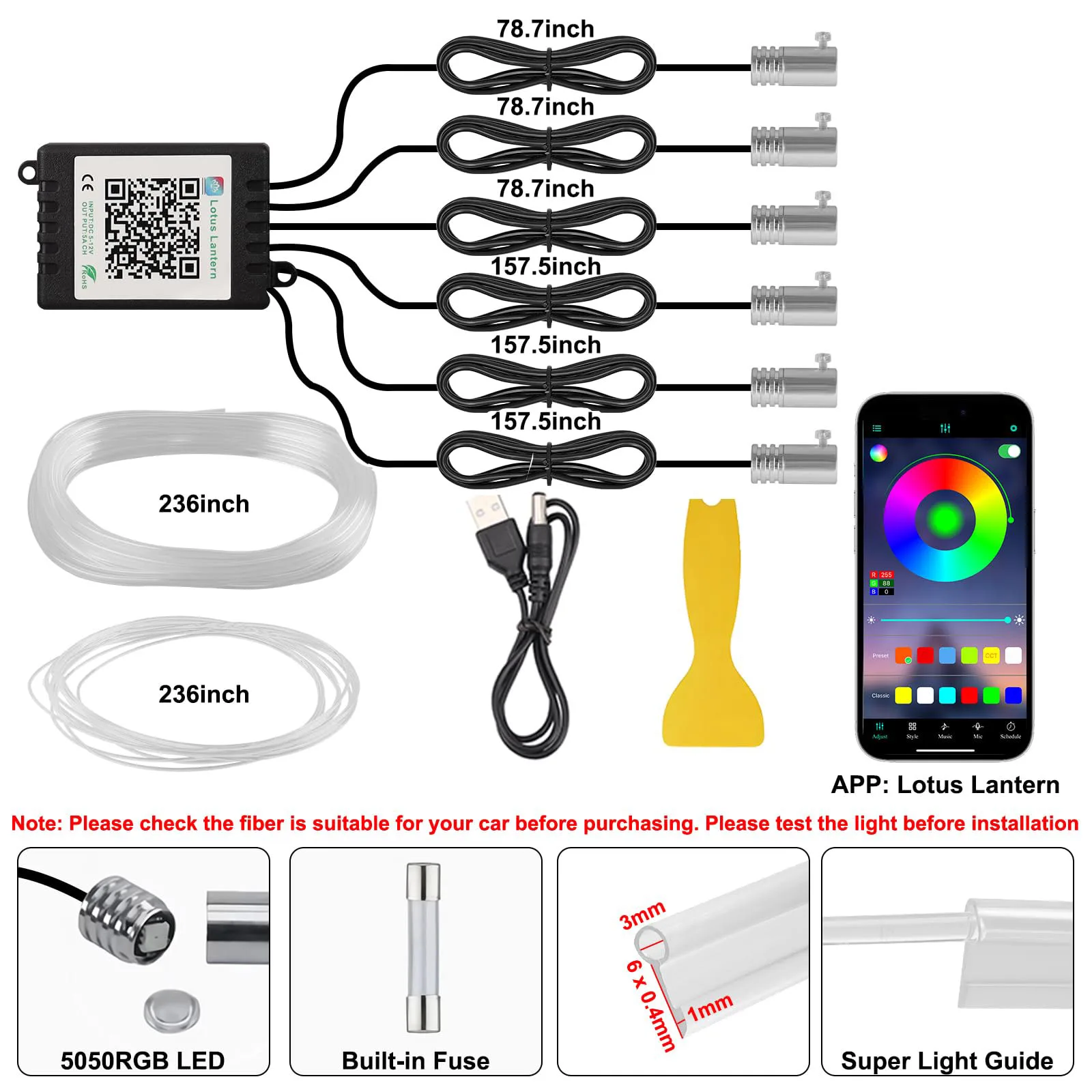 Led Ambient Interior Car Lights App Control - RGB LED Auto Umgebungslicht Kit 6-in-1