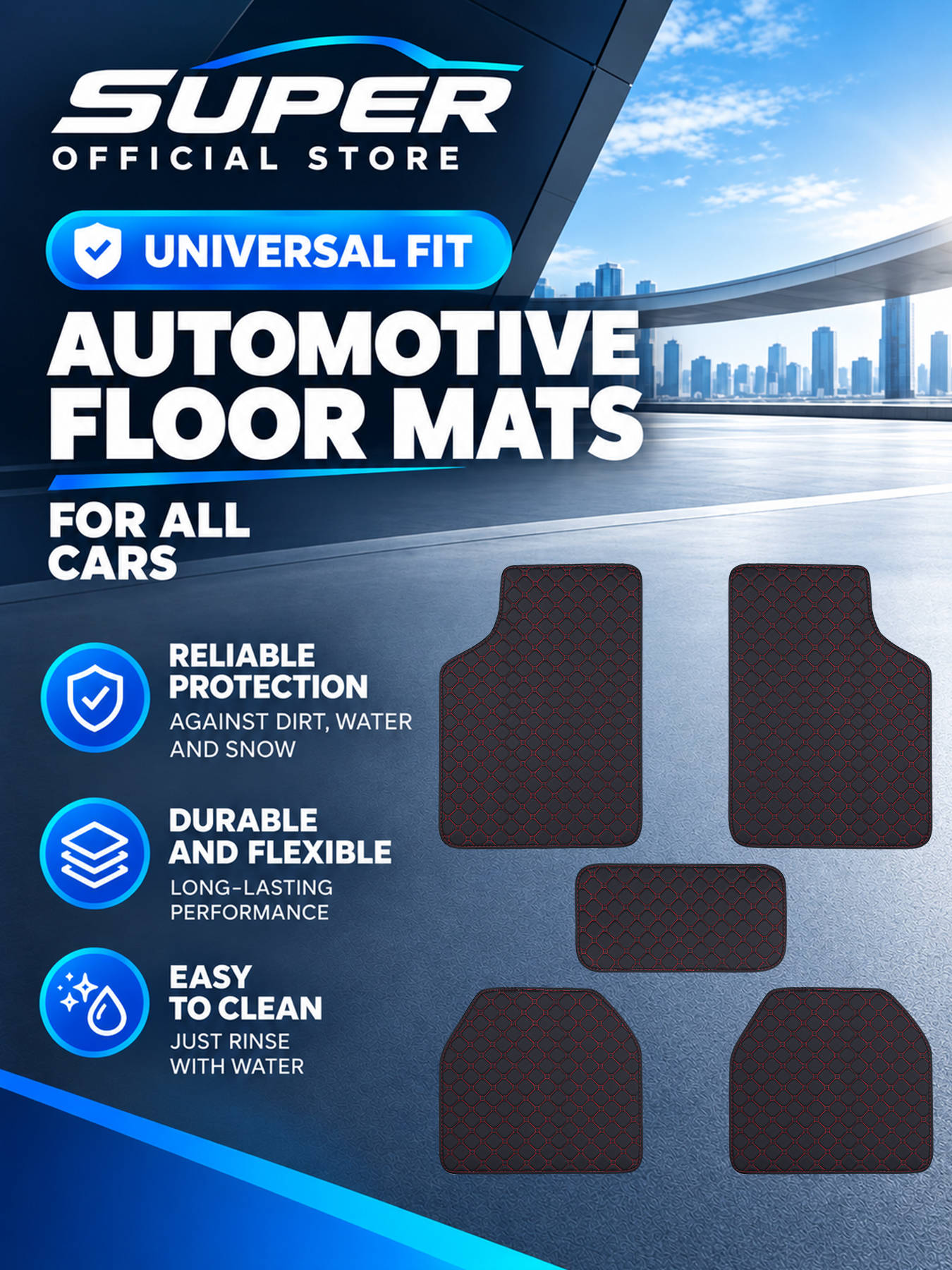 Car Floor Mats Universal Waterproof Leather - Auto-Fußmatten Komplettset Universell Rutschfest Wasserdicht Allwetter-Autofußmatten